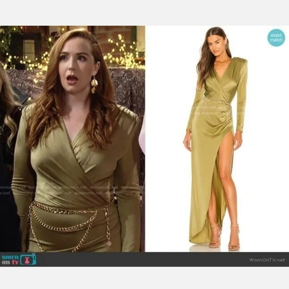 Bronx and Banco long sleeve super highleg slit maxi dress olive- large - Picture 5 of 8